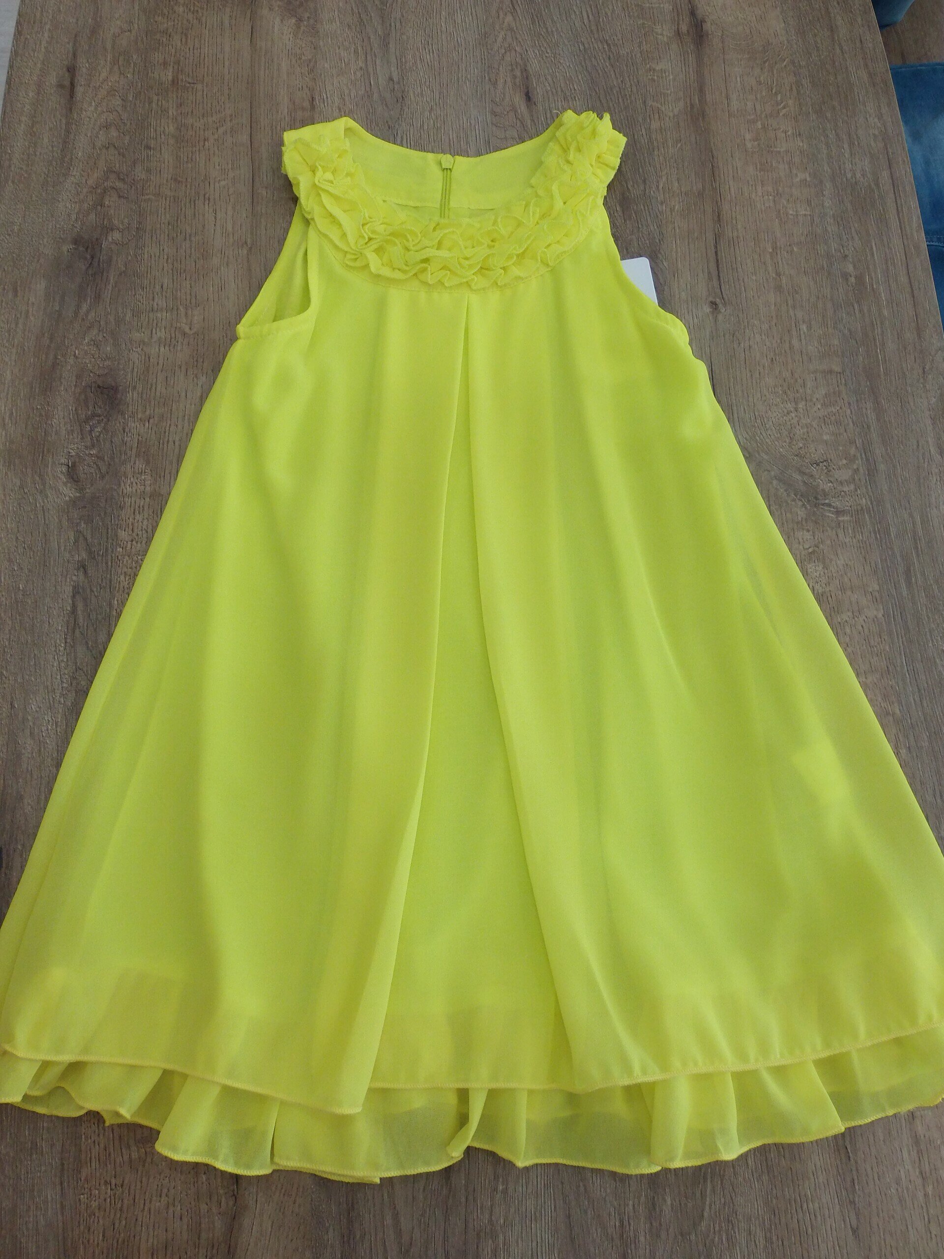 Vestido colores flúor niña sin mangas con volantes en el cuello - 10