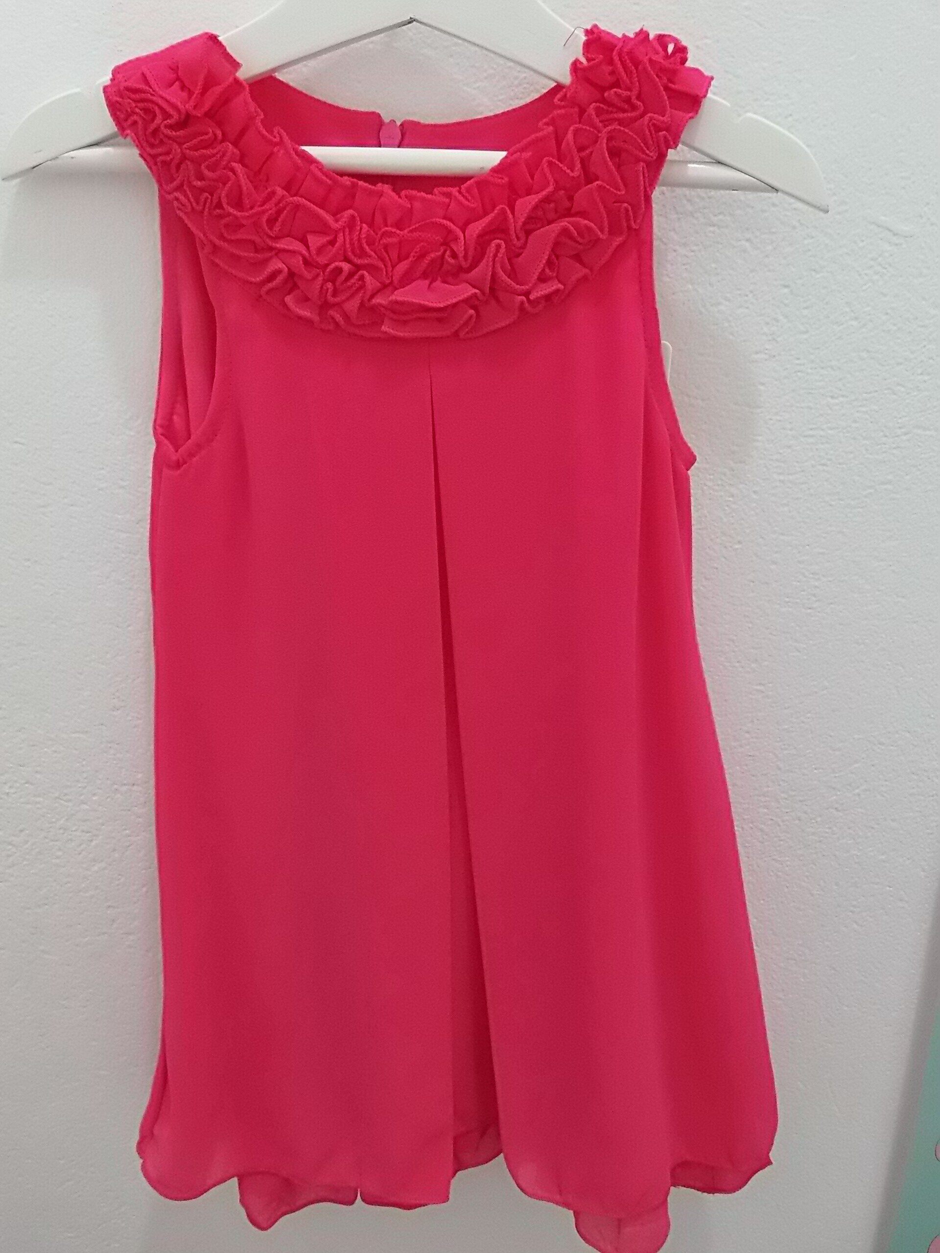 Vestido colores flúor niña sin mangas con volantes en el cuello - 2