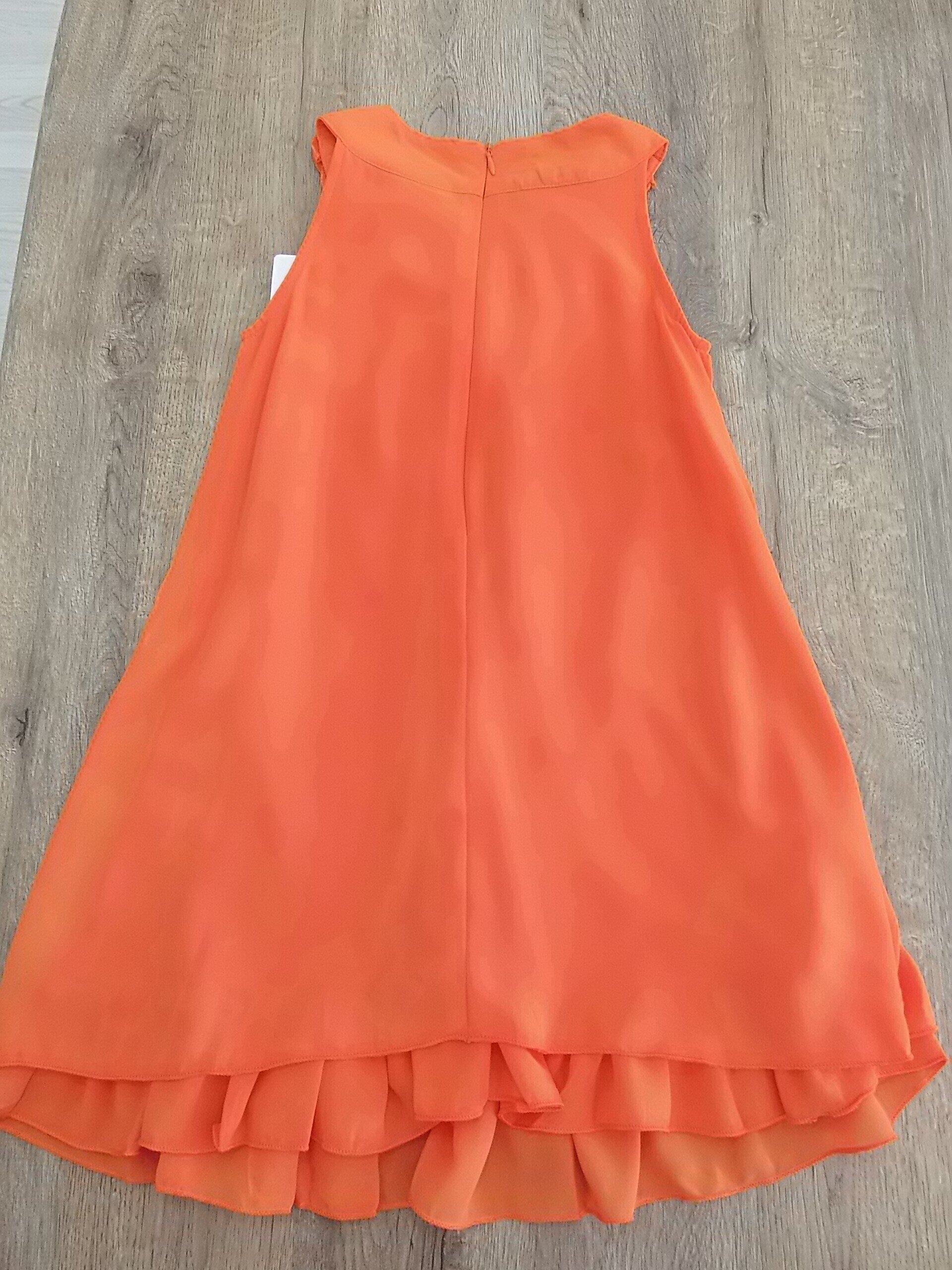 Vestido colores flúor niña sin mangas con volantes en el cuello - 9