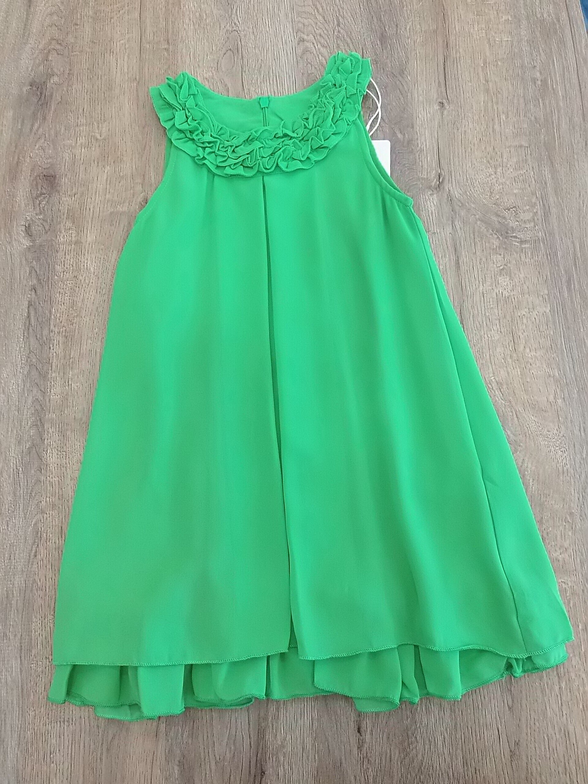 Vestido colores flúor niña sin mangas con volantes en el cuello - 4